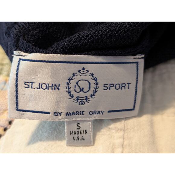 St. John Sportswear Logo By Marie Gray Navy Cream Star Logo Sleeve Sweater Sz S - Picture 7 of 15